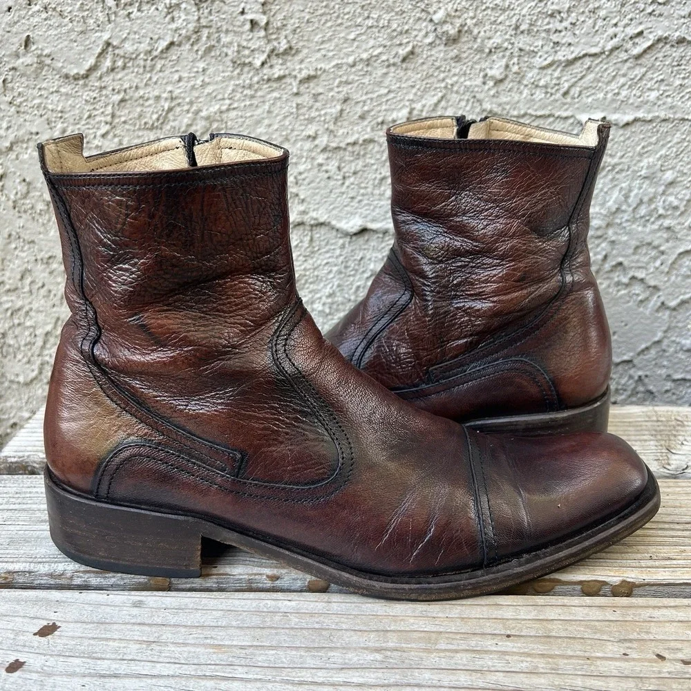 Kenneth Cole New York Boots Men Size 7 Leather Brown Made In Italy